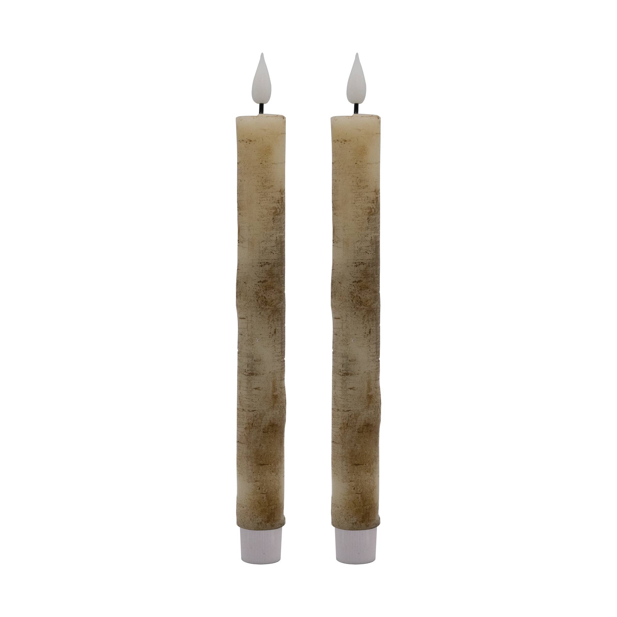 LumaBase - Wholesale Flameless Candle - Battery Operated Birch Wood Taper Candles - Set of 26