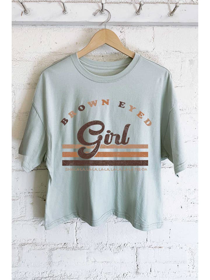 Rustee Clothing - Wholesale Screen Printed T-Shirt - Women's - BROWN EYED GIRL GRAPHIC LONG CROP TOP