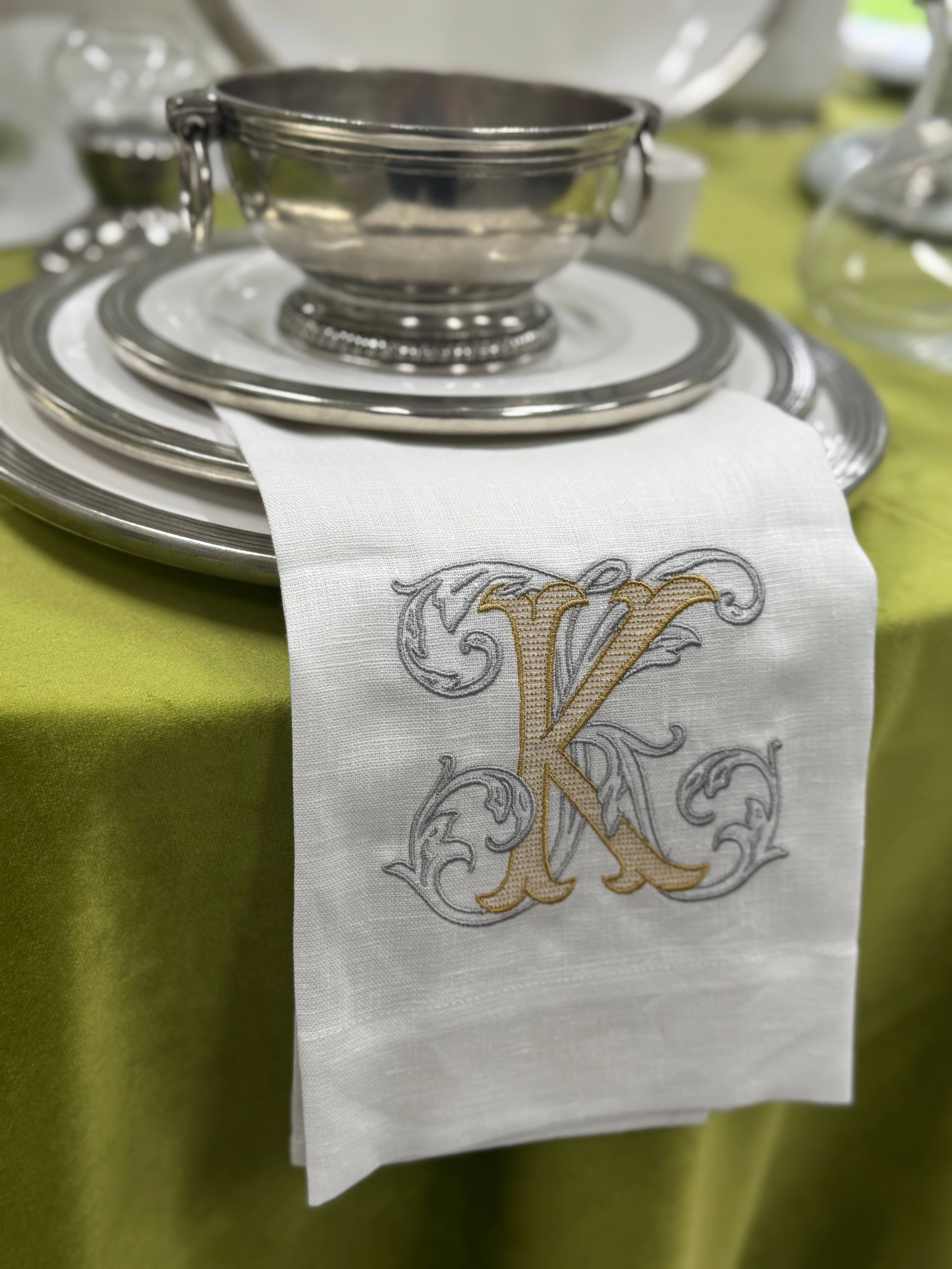 Arte Italica & Crown Linen Designs - Wholesale Tea Towel - Vintage Vine Monogram Linen Towel9
