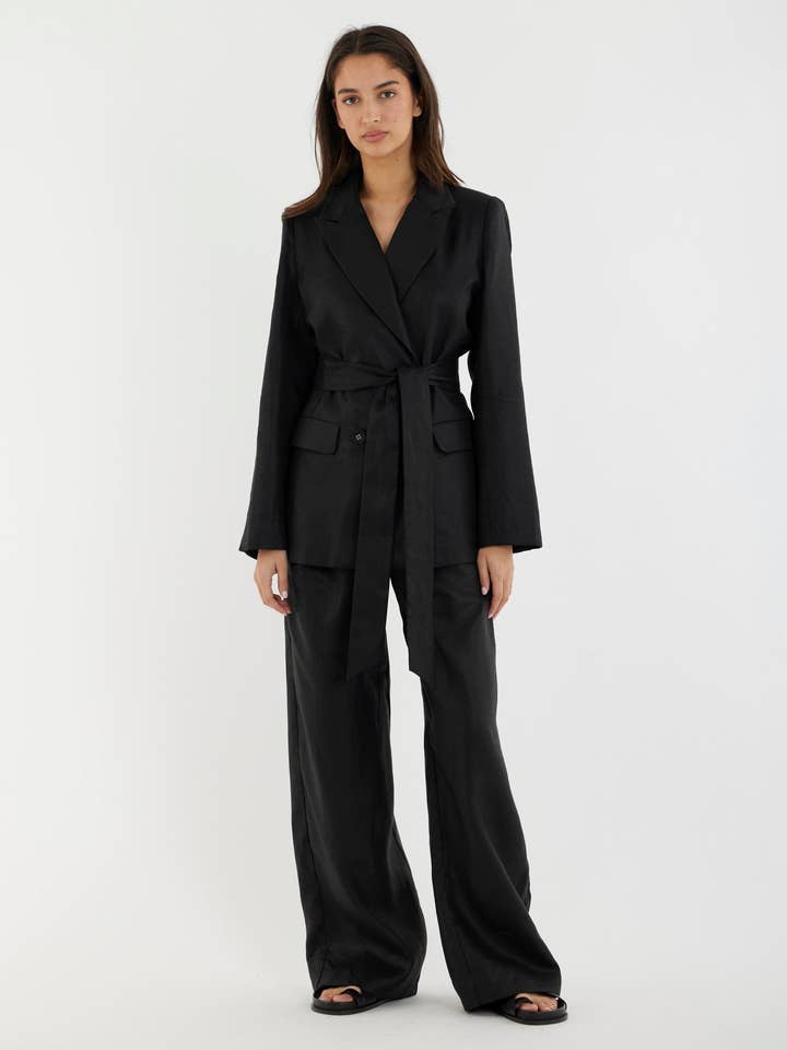 Mia Double Breasted Tie Blazer - Black for wholesale by Amelius