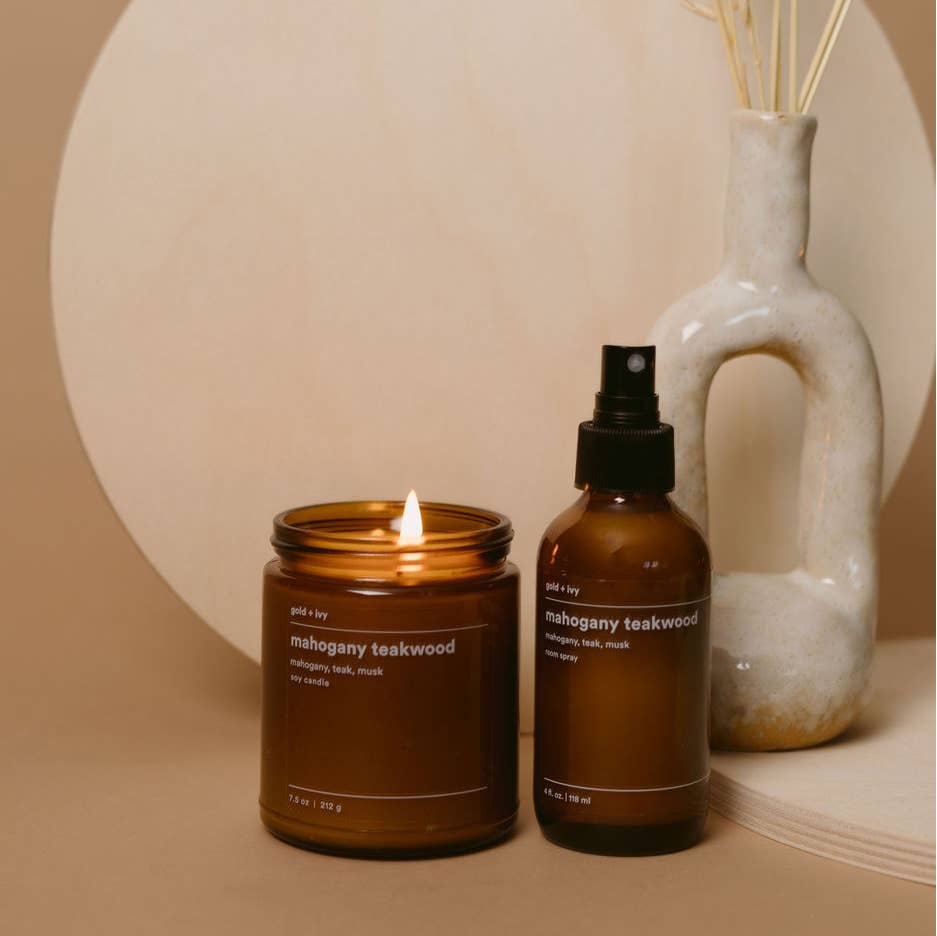 gold + ivy - Wholesale Pot/gevulde kaars - mahonie teakhout sojakaars - mahonie, teak, muskus2