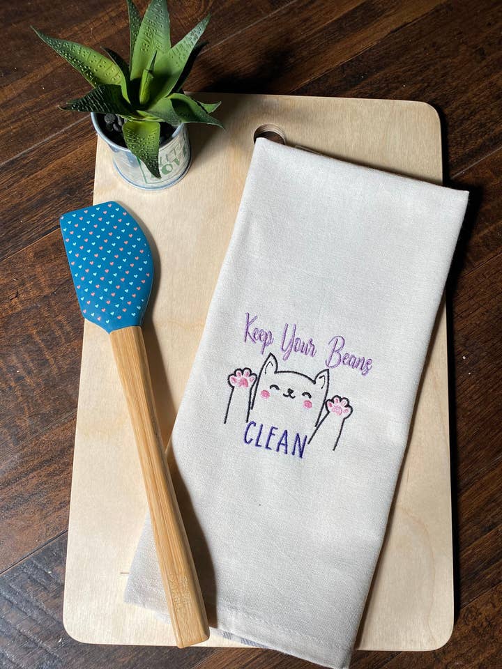 Wash your beans Cat Kitchen Tea Towel for wholesale by Linkster Love