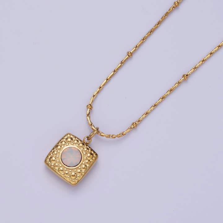 Aim Eternal - Vente Colliers à pendentif - Collier de blé en pointillé d'opale blanche en acier inoxydable de 16 pouces2