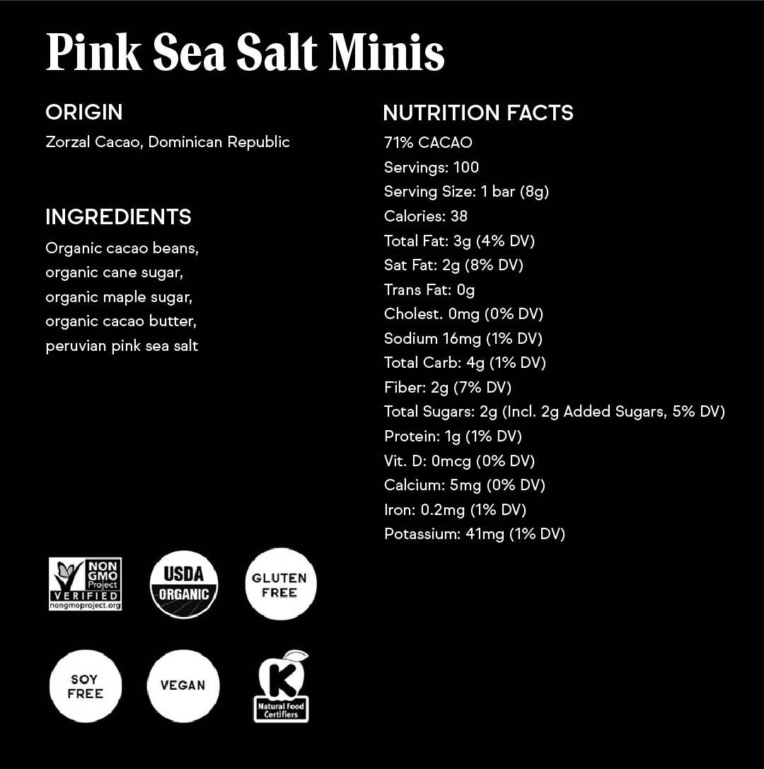 Raaka Chocolate - Wholesale Chocolate Bar - 71% Pink Sea Salt Mini Chocolate Bars (100ct box)7