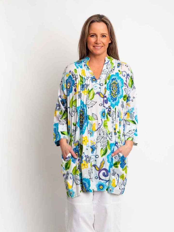 Tully Top i hvid blomstret for engroshandel hos Mozaic by Euro Dreaming