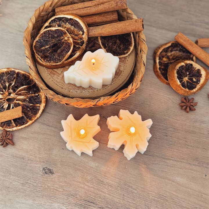 White Autumn Leaf Tea Light Candle Set of 3 - Autumn Decor for wholesale by Eli and Things