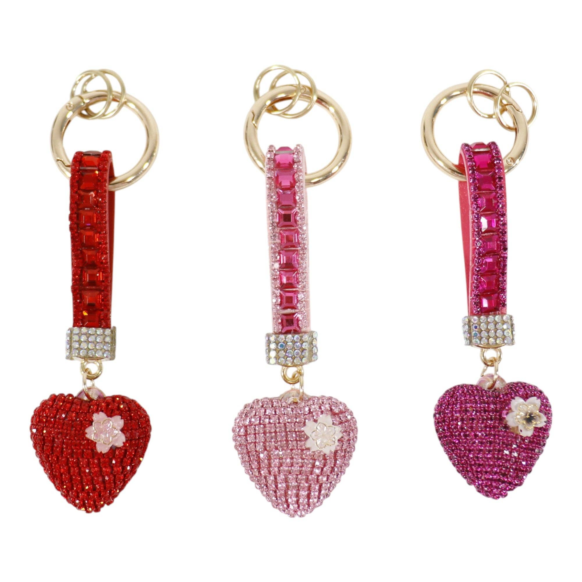 SORTIERT Doppelseitiger Strass-Herz-Schlüsselanhänger KC41101-11 (12 Stück) für den Großhandel auf Faire8
