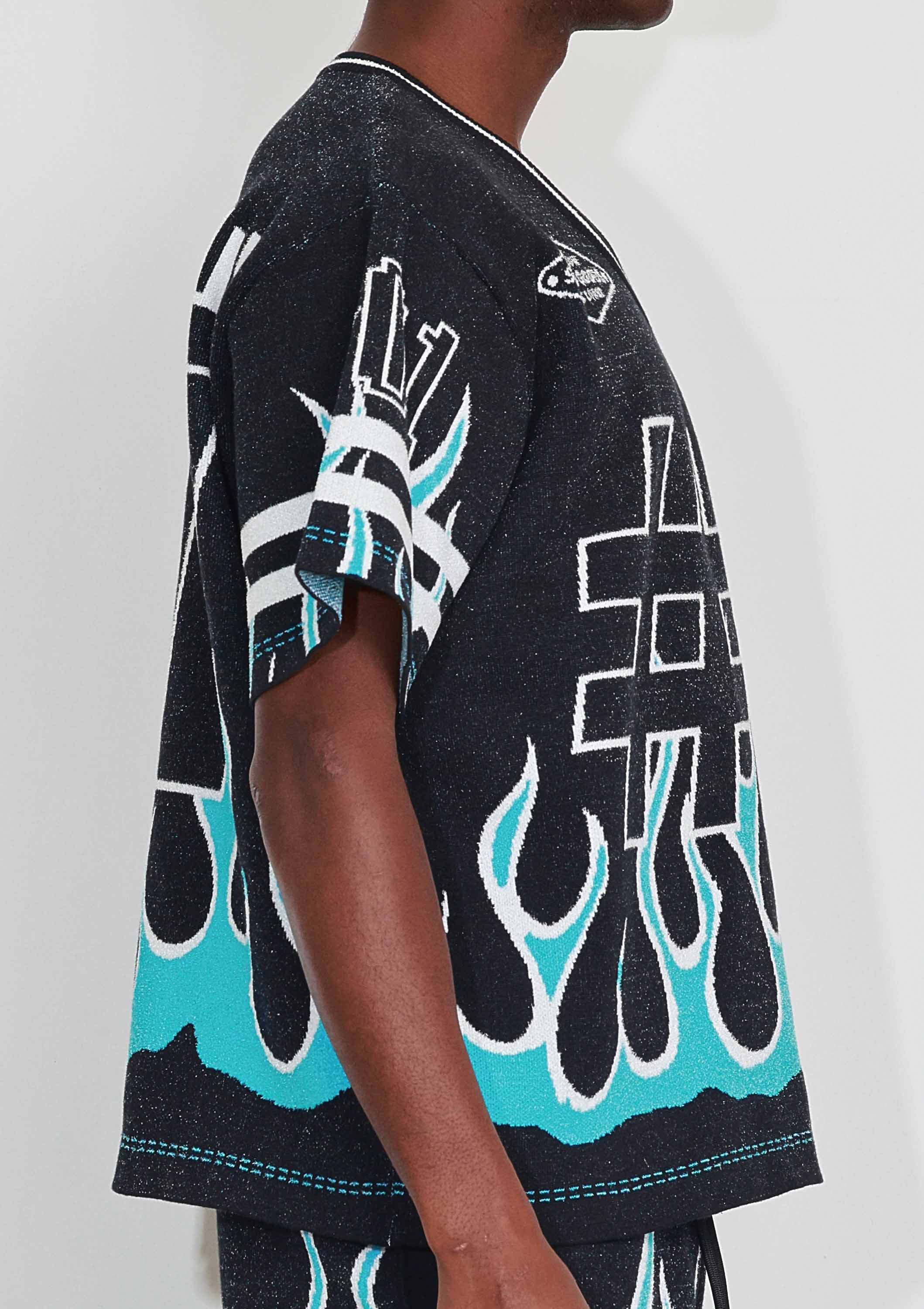 Black FLAME VARSITY JACQUARD KNIT TEE for wholesale on Faire7