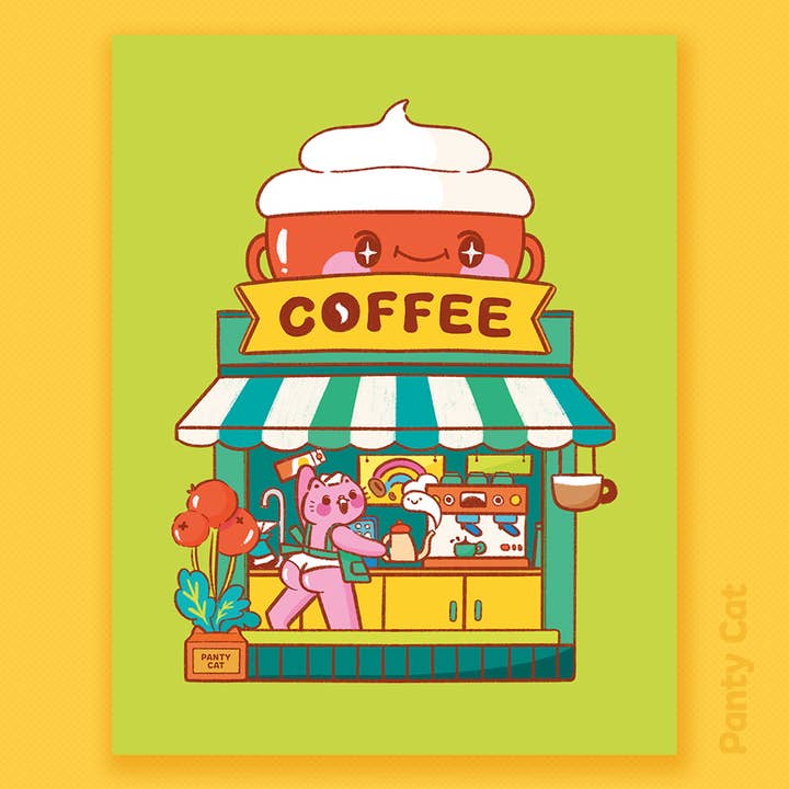 Coffee Panty Cat Art Print for wholesale by Panty Cat