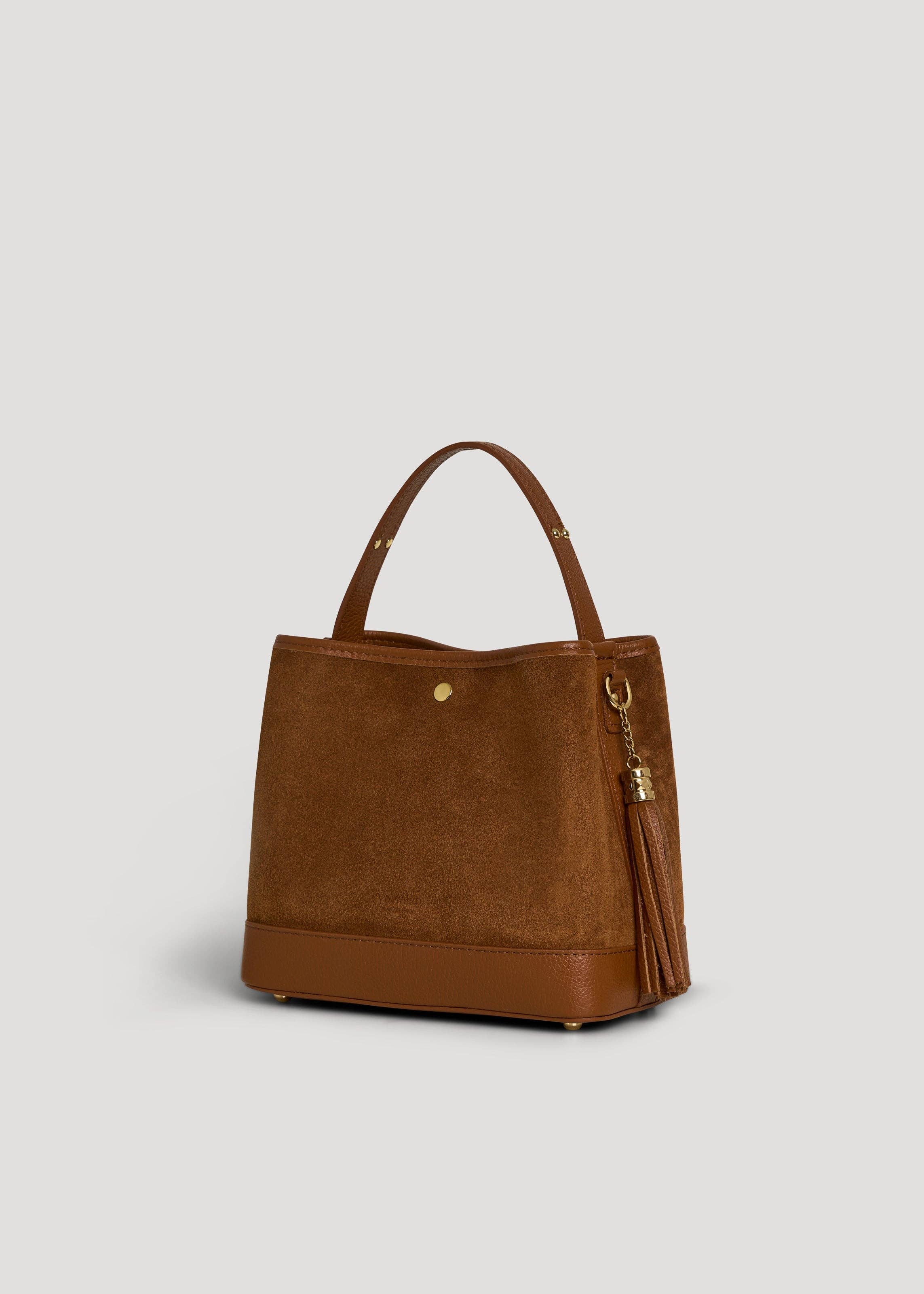 Voemièn – Mala com alça superior – Mulher por atacado – Kendy Bag em Camurça Castanha e Couro Dollar1