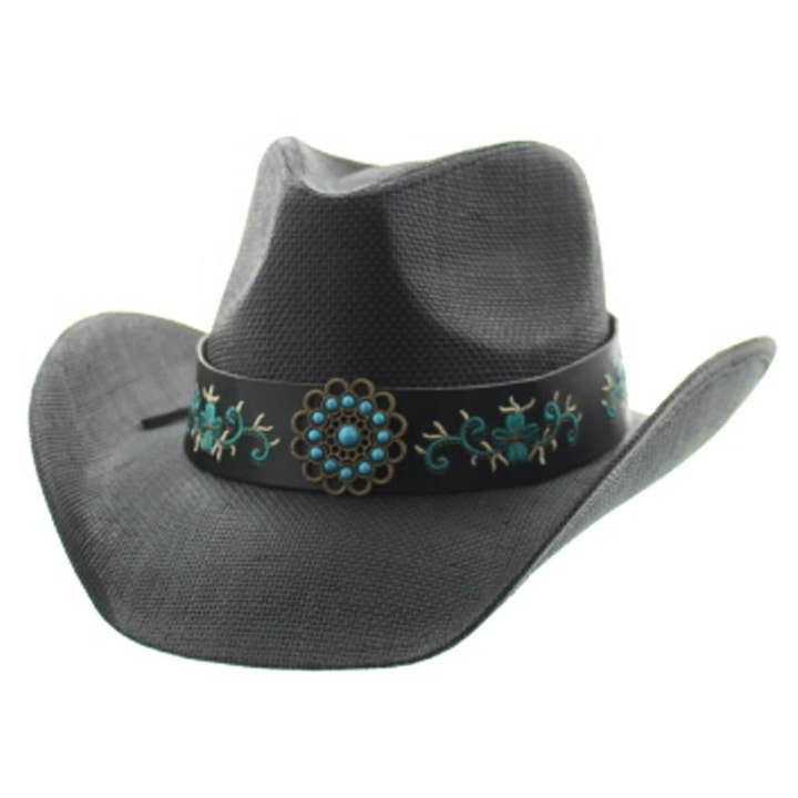 TQ STONE WESTERN STYLE BAND COWBOY HAT for wholesale by Paperdoll
