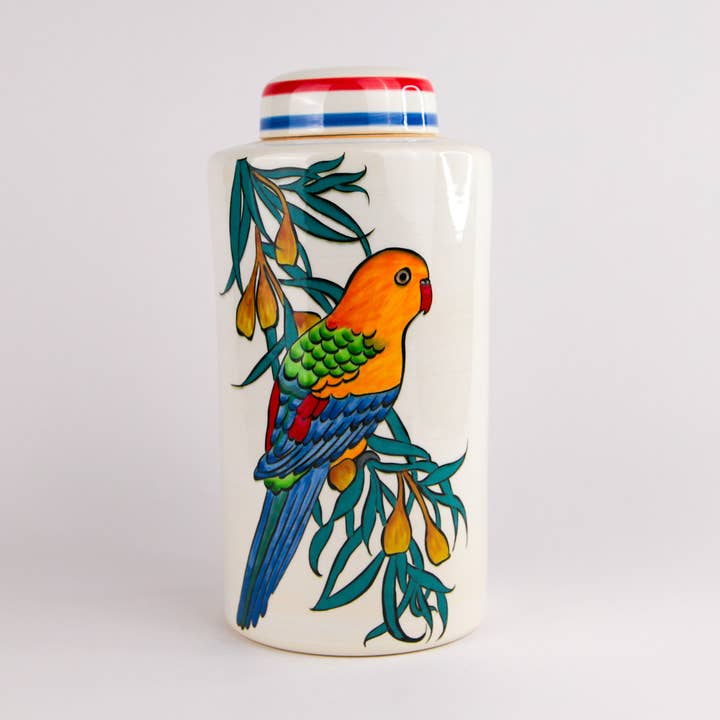 13" Birds Cylindrical Jar Yellow/Green for wholesale by SaleenArt USA