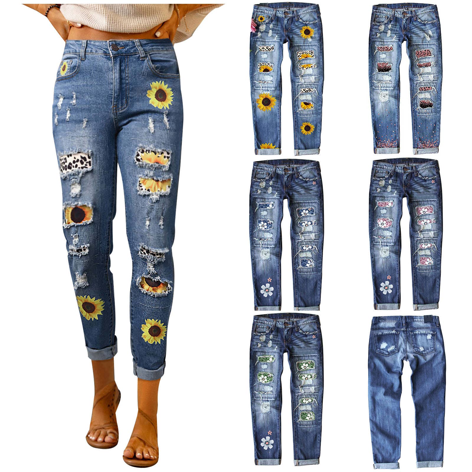 Tourtiwi – wholesale Jeans - Dam – Damjeans med blommigt tryck och slitningar24