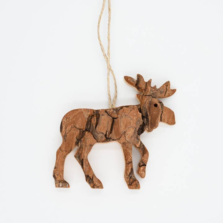 Bark Walking Moose Ornament for wholesale by Talla Imports
