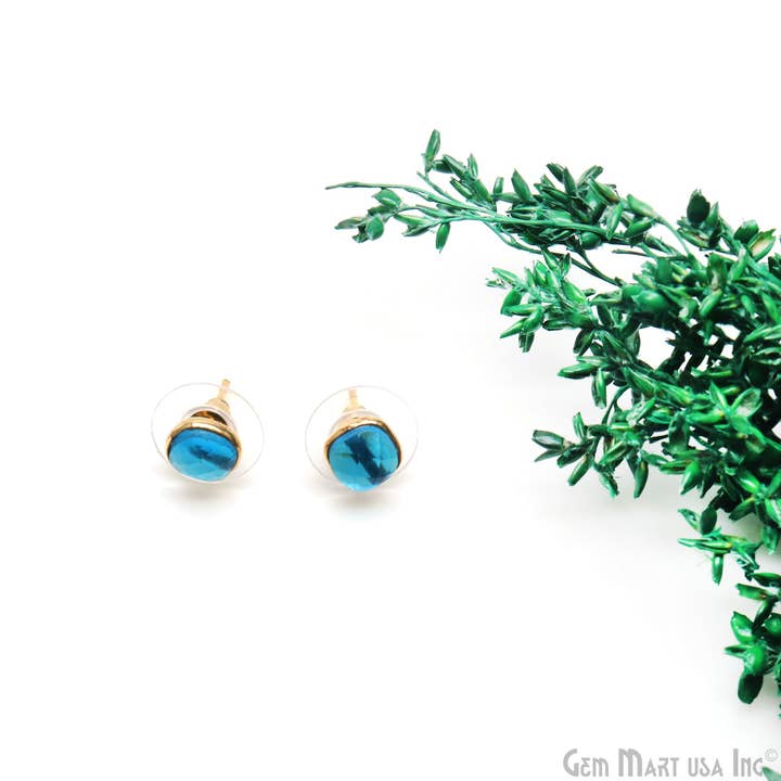 GemMartUSA - Wholesale Stud/post earrings - Gemstone Cushion Shape 6mm Gold Plated Small Studs Earring10
