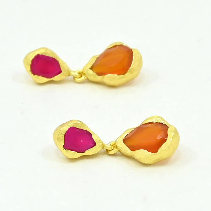 Schmuckoo Berlin - Wholesale Dangle Earrings - Aveline Earring Gold Plated - Carnelian & Pink Fuchsia Onyx
