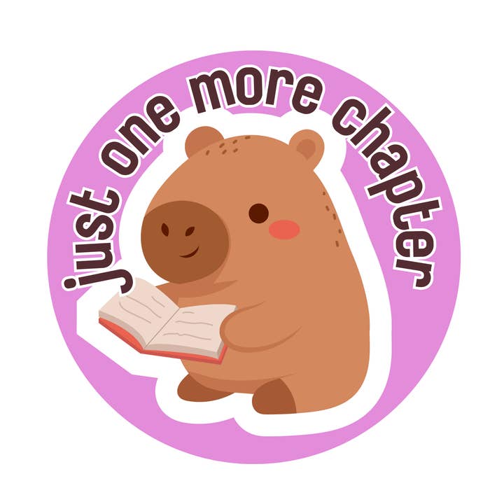 Just One More Chapter Capybara Round Sticker for wholesale by Jaala Spiro