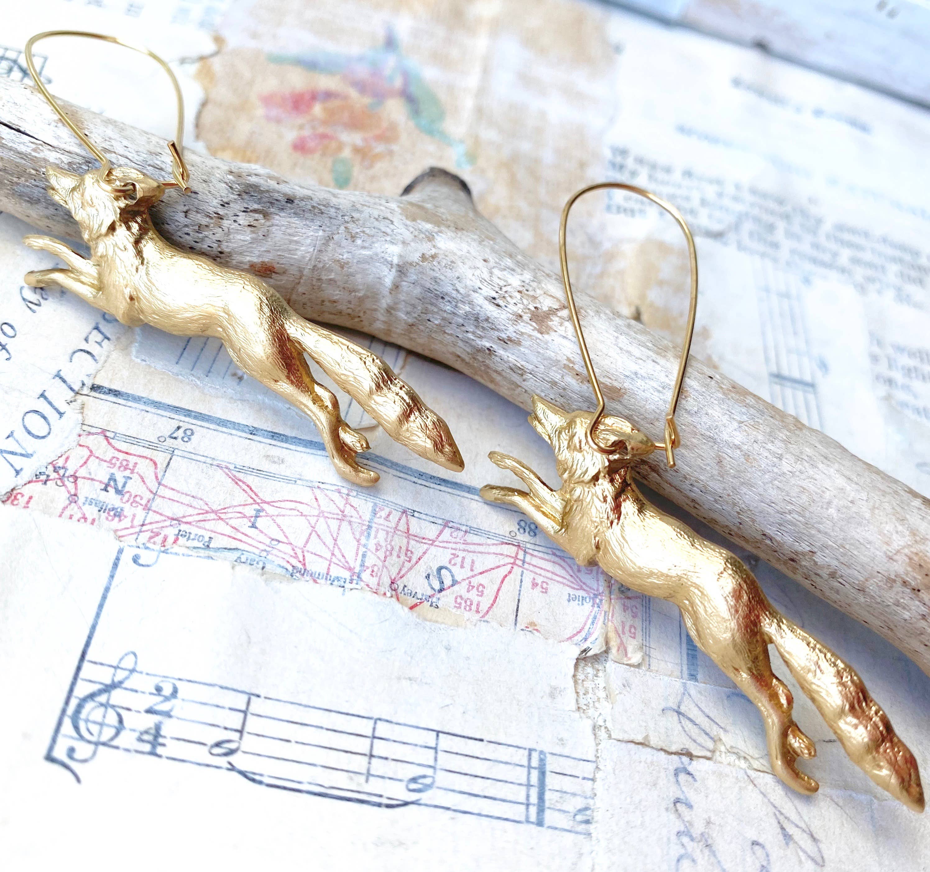 Red Truck Designs - Wholesale Dangle Earrings - Fox Earrings Forest Fox Gold Running Wolf Coyote Werewolf2