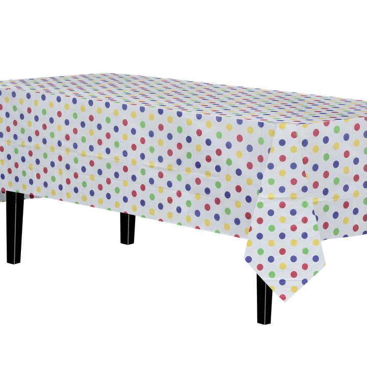 Multi Colored Polka Dot Plastic Tablecloth 54x108in. for wholesale by Crown Display