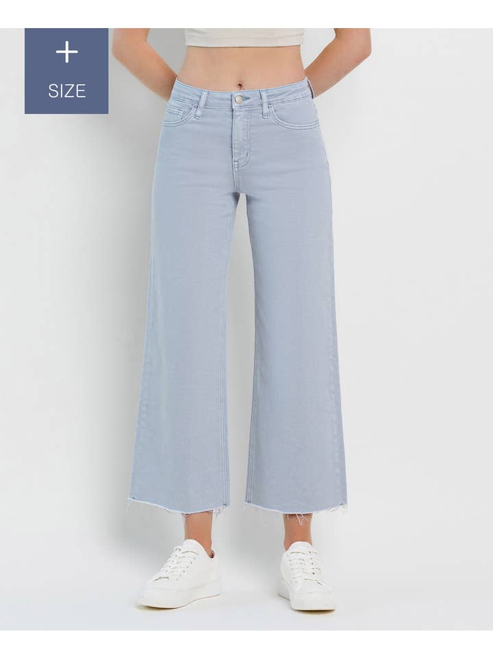 GRAY DAWN PLUS SIZE HIGH RISE CROP WIDE LEG JEANS T5872GRD-P for wholesale on Faire