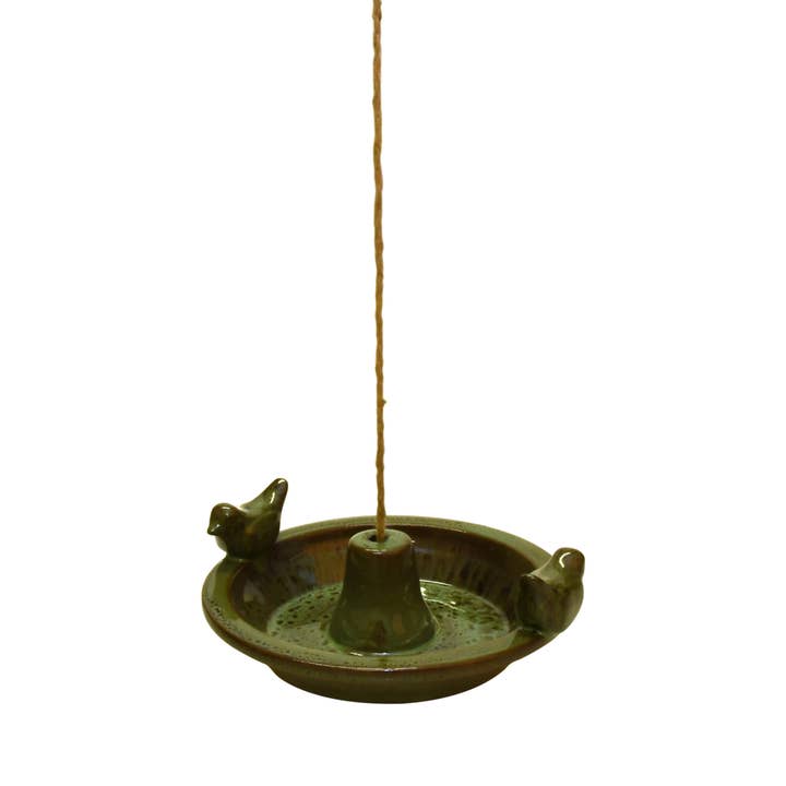 Esschert Design USA - Vente Bain pour oiseaux - Baignoire à oiseaux suspendue en céramique, crème/vert/bleu, 3 couleurs assorties2