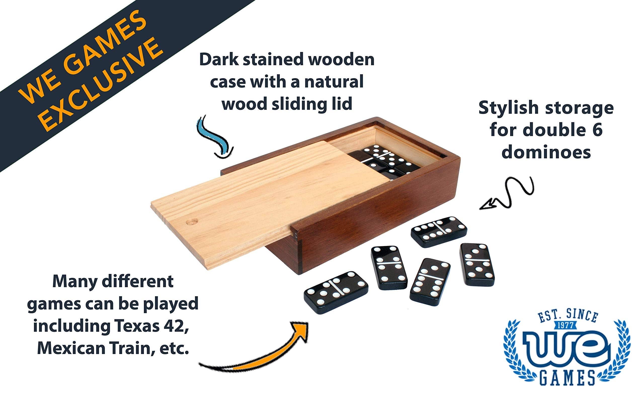Wood Expressions - Wholesale Dominoes - WE Games Double 6 Black Dominoes Game Set in Wooden Case3