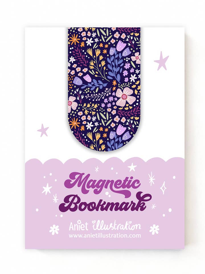 Magnetiskt bokmärke lila blommor bokälskare läser för wholesale av Aniet Illustration