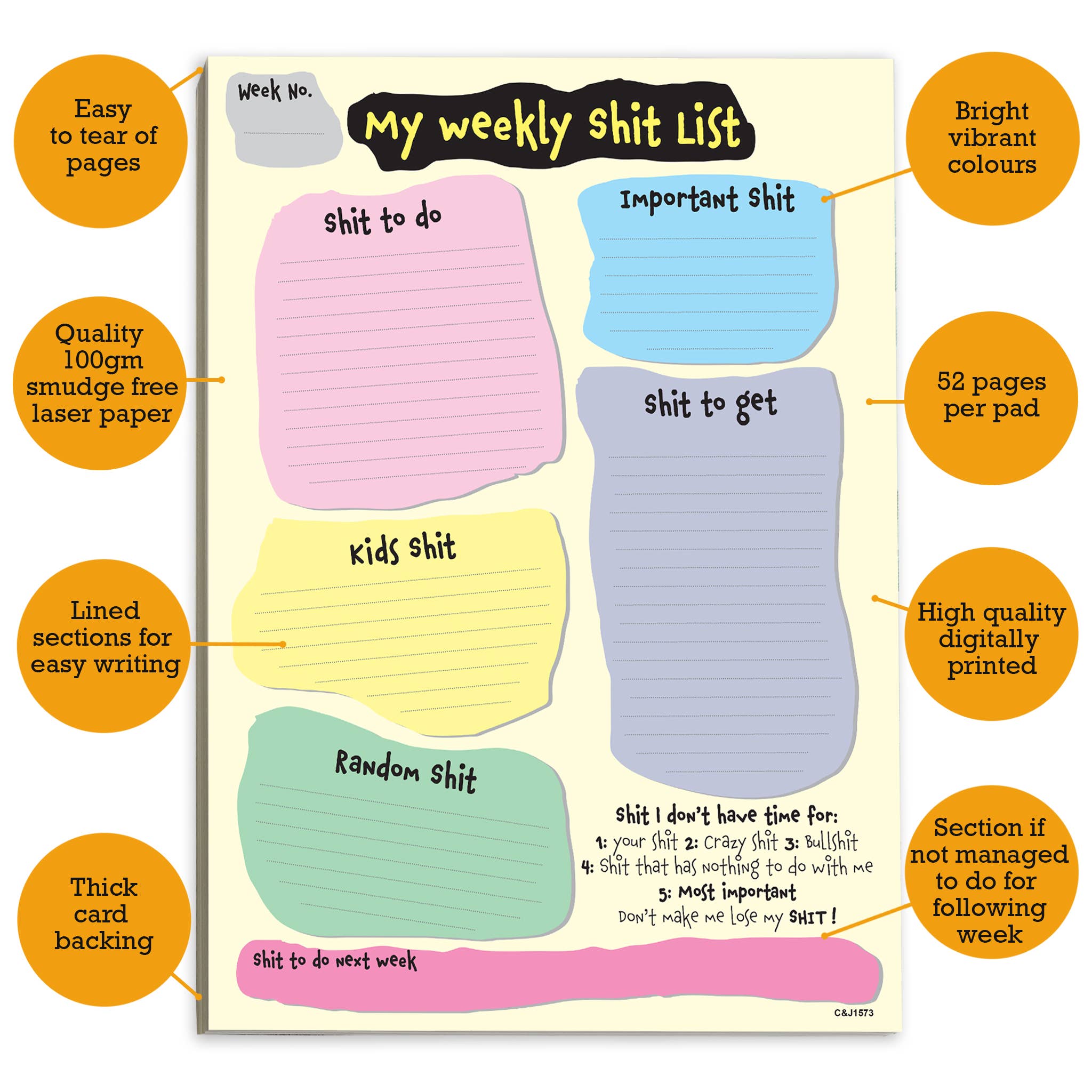 Close to the Bone Greeting Cards and Gifts – wholesale Planner – #1573 A4 Weekly Shit List3