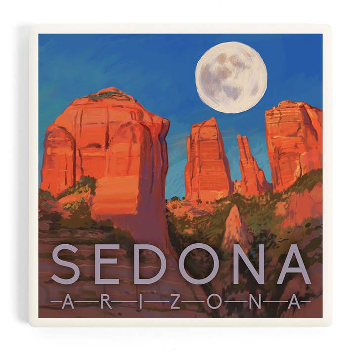 SOTTOBICCHIERE IN CERAMICA Sedona, Arizona, Cathedral Rock, Moon per la vendita all'ingrosso da parte di Lantern Press