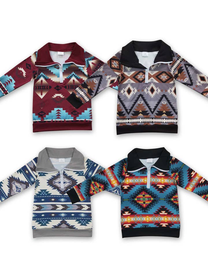 Long sleeves kids boys zipper aztec western pullover and other Purchase Wholesale aztec sweater. Free Returns & Net 60 Terms on Faire trending on Faire.