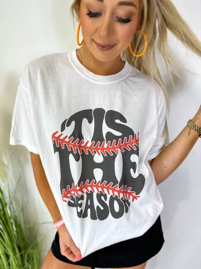 birdie – wholesale T-shirt (graphic) – women's – Tis The Season Baseball White Graphic Tee