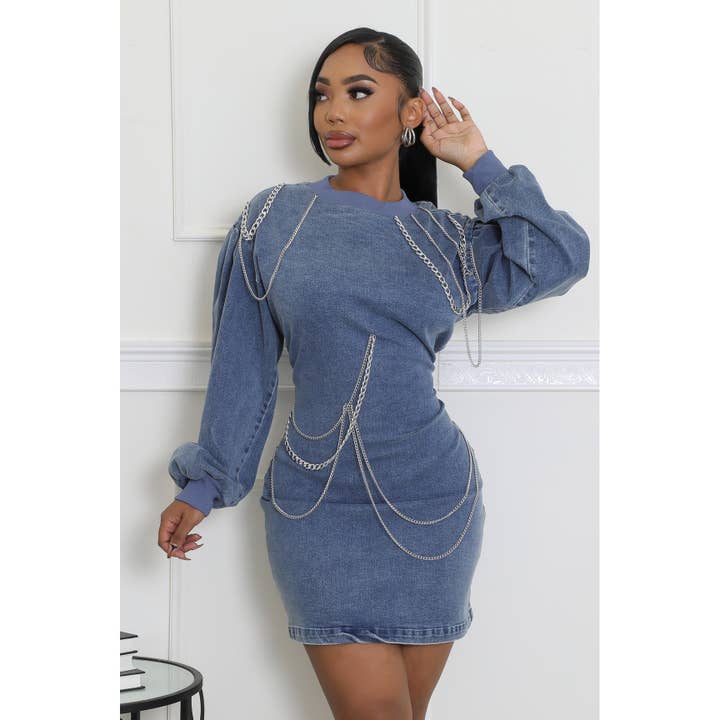 Black Pearl Clothing - Wholesale Dress - Women's - BEAUTY DENIM DRESS