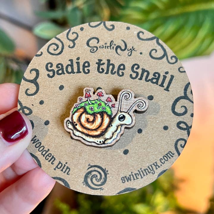 Sadie the Snail Wooden Pin for wholesale by SwirliNyx
