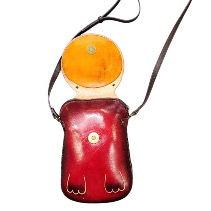 Sunflower Handmade leather inc - Vendita all'ingrosso Tracolla - Donna - Borsa a tracolla rettangolare in pelle fatta a mano con farfalla per telefono.6