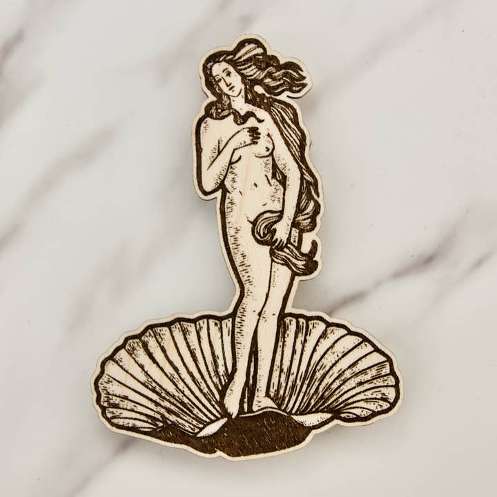 Magnete in legno inciso «La nascita di Venere» per la vendita all'ingrosso da parte di Slate & Stone Co.