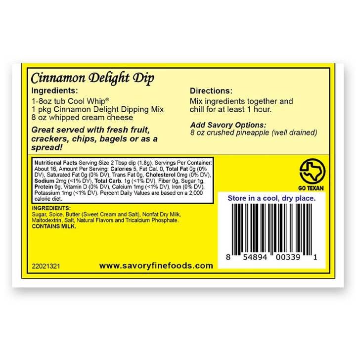 Savory Fine Foods LLC โ wholesale Dip โ Dip Mixes (12 count) - Cinnamon Delight Dip Mix2
