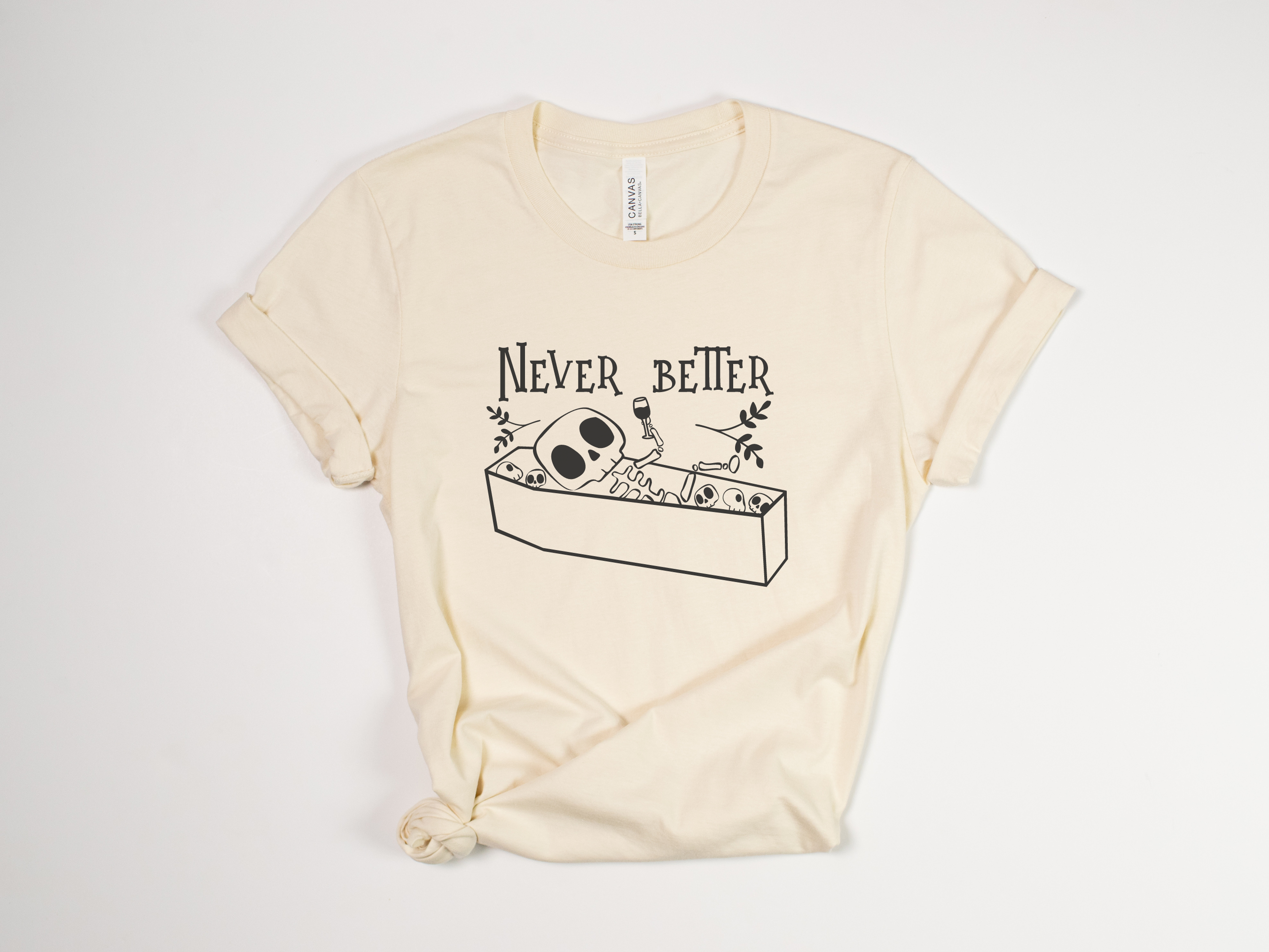 Stiles Tee Co. - Wholesale T-Shirt (Graphic) - Unisex - Vintage Halloween Shirt – Skeleton Wine Tee – Never Better1