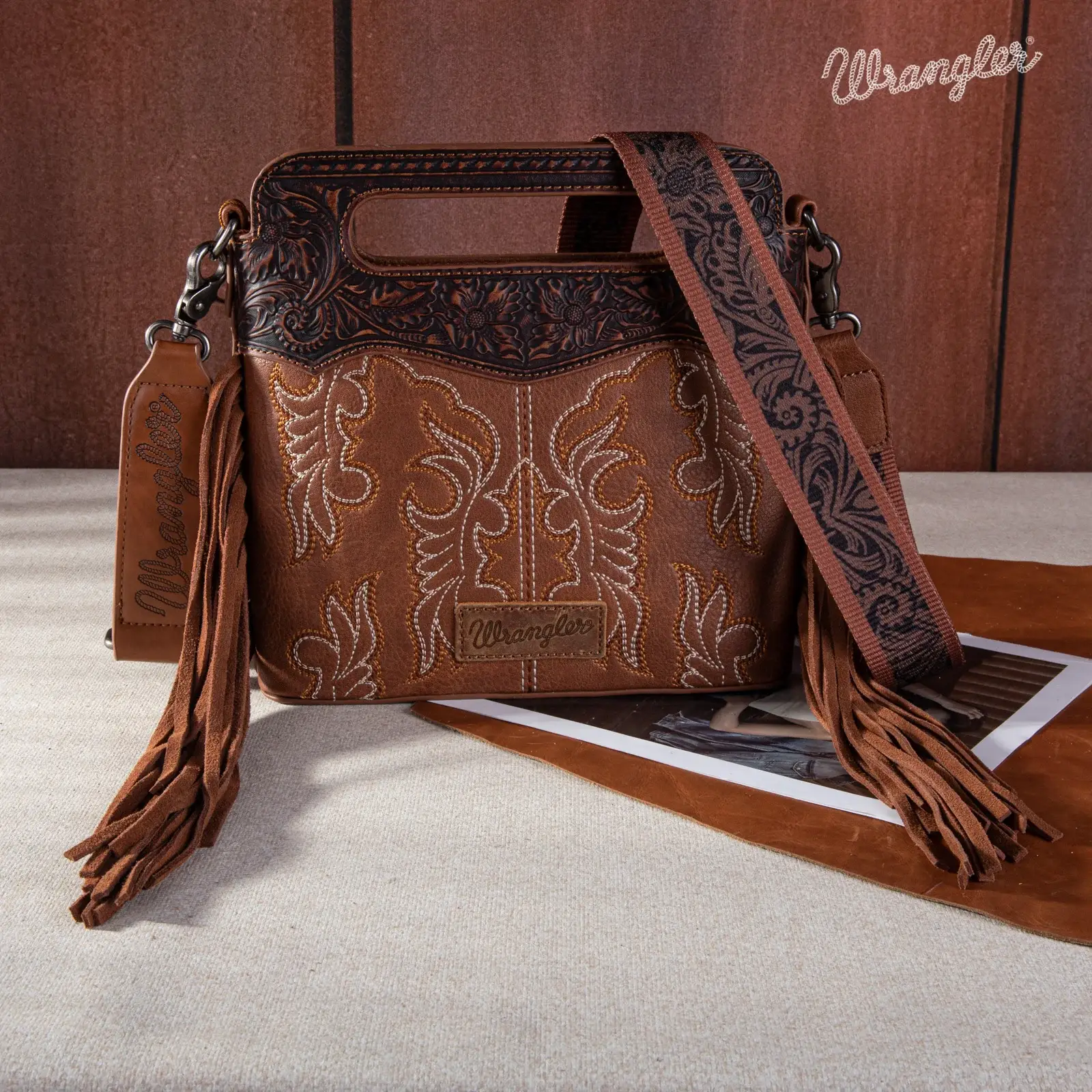 South End Clothing and Apparel L.L.C - Wholesale Crossbody Bag - Women's - Wrangler Top Handle Embroidered Fringe Mini Tote/Crossbody2