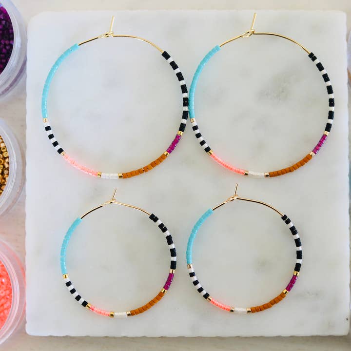Girls Day Out by Amy Houston - Wholesale Hoop Earrings - Resort miyuki glass beaded hoop earrings