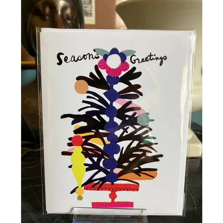 Carte de vœux A2 - Sapin de Noël avec motif Season's Greetings Mod pour la vente par Colleen Harrington Studio