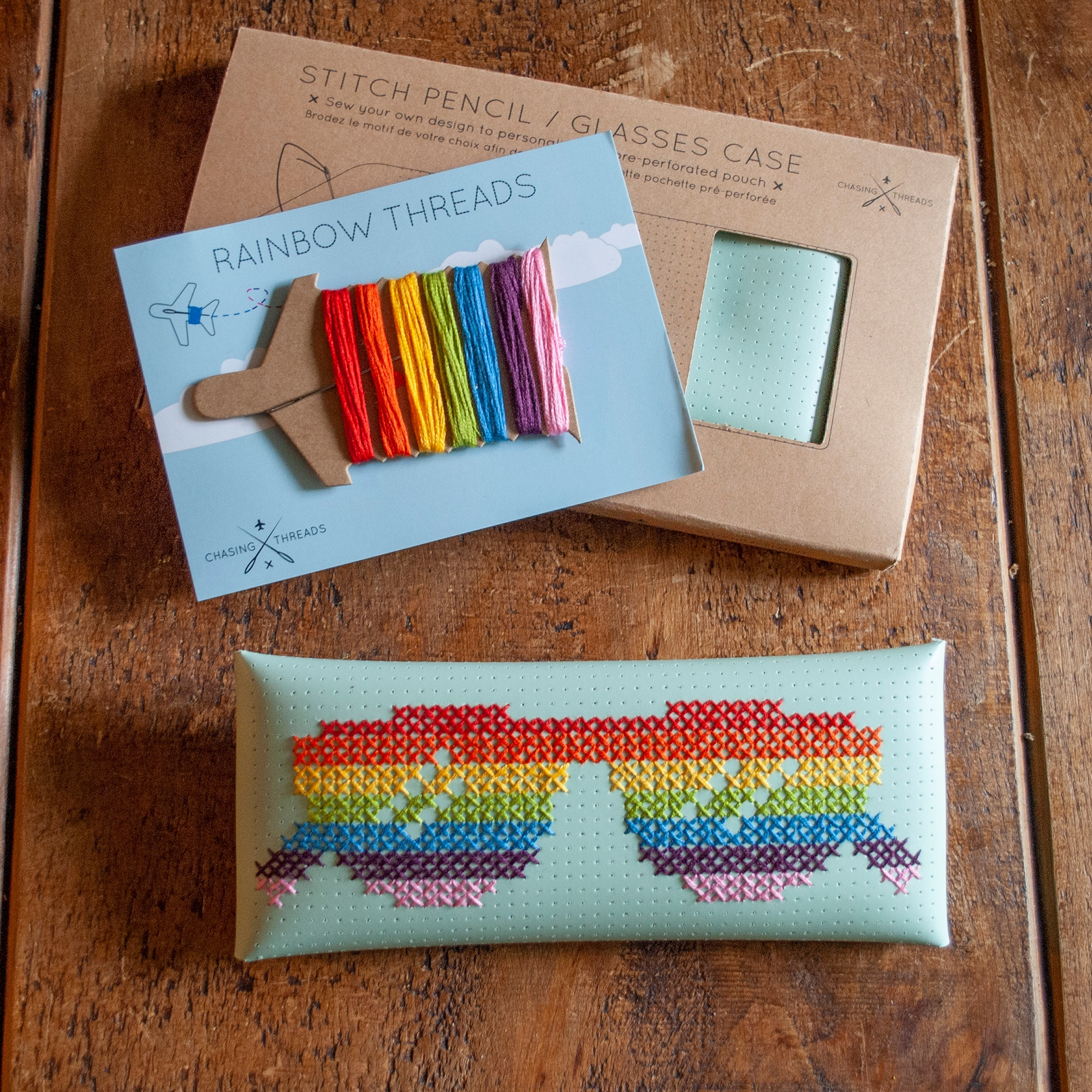 Chasing Threads - Wholesale DIY Craft Kit - Stitch Glasses / Pencil Case - Mint DIY cross stitch kit6