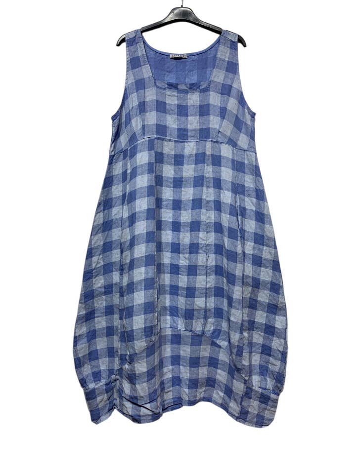 LINEN & COTTON HOUSE - Wholesale Dress β Women's - LINEN DRESS WITH POCKETS, GINGHAM CHECK PATTERN 32230