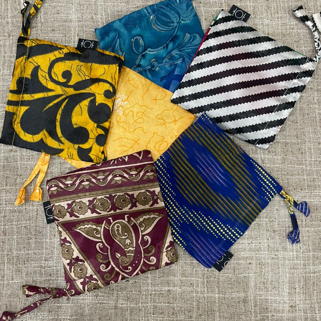 House of Kraft Jewelry & Accessories - Wholesale Gift Bag Set/Pack - Gift Pouches | Upcycled Silk Pouch | Pack Silk Gift Pouch9