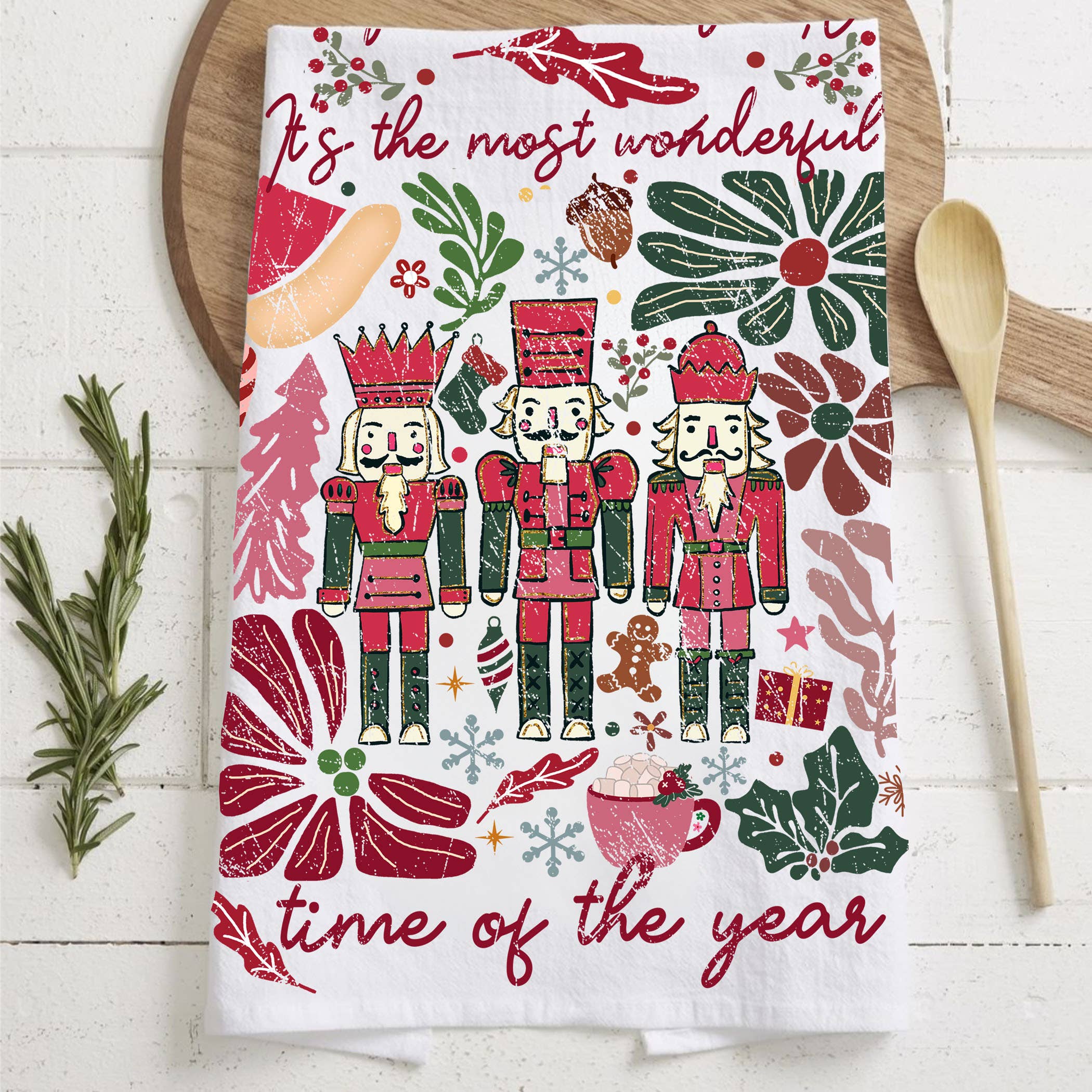 Gia Roma - Wholesale Tea Towel - Vintage Santa Holiday Kitchen Towel & Decor | Pink Christmas97