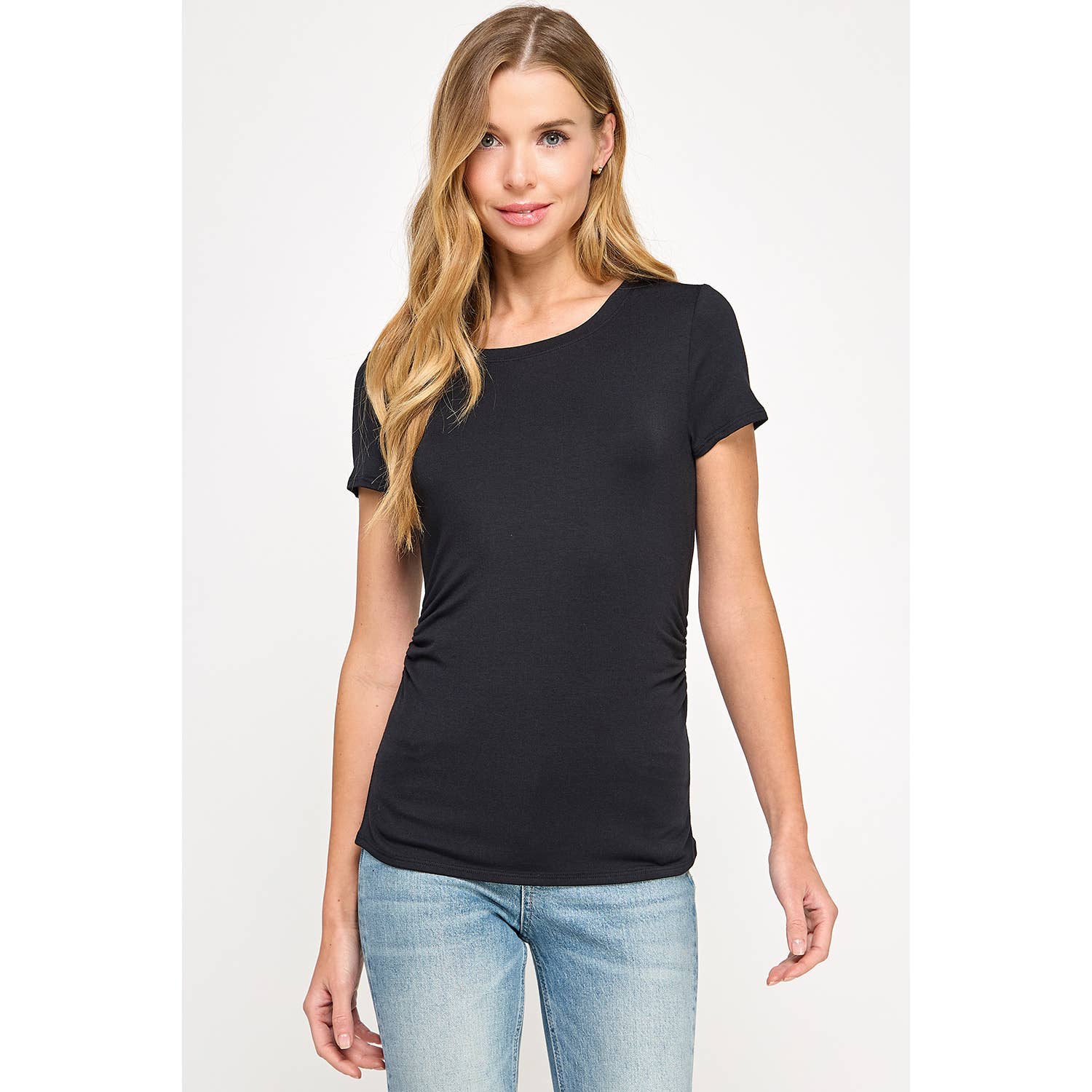 Heimious - Vendita all'ingrosso Maglietta - Donna - Maglietta a maniche corte con lati arricciati, T8412