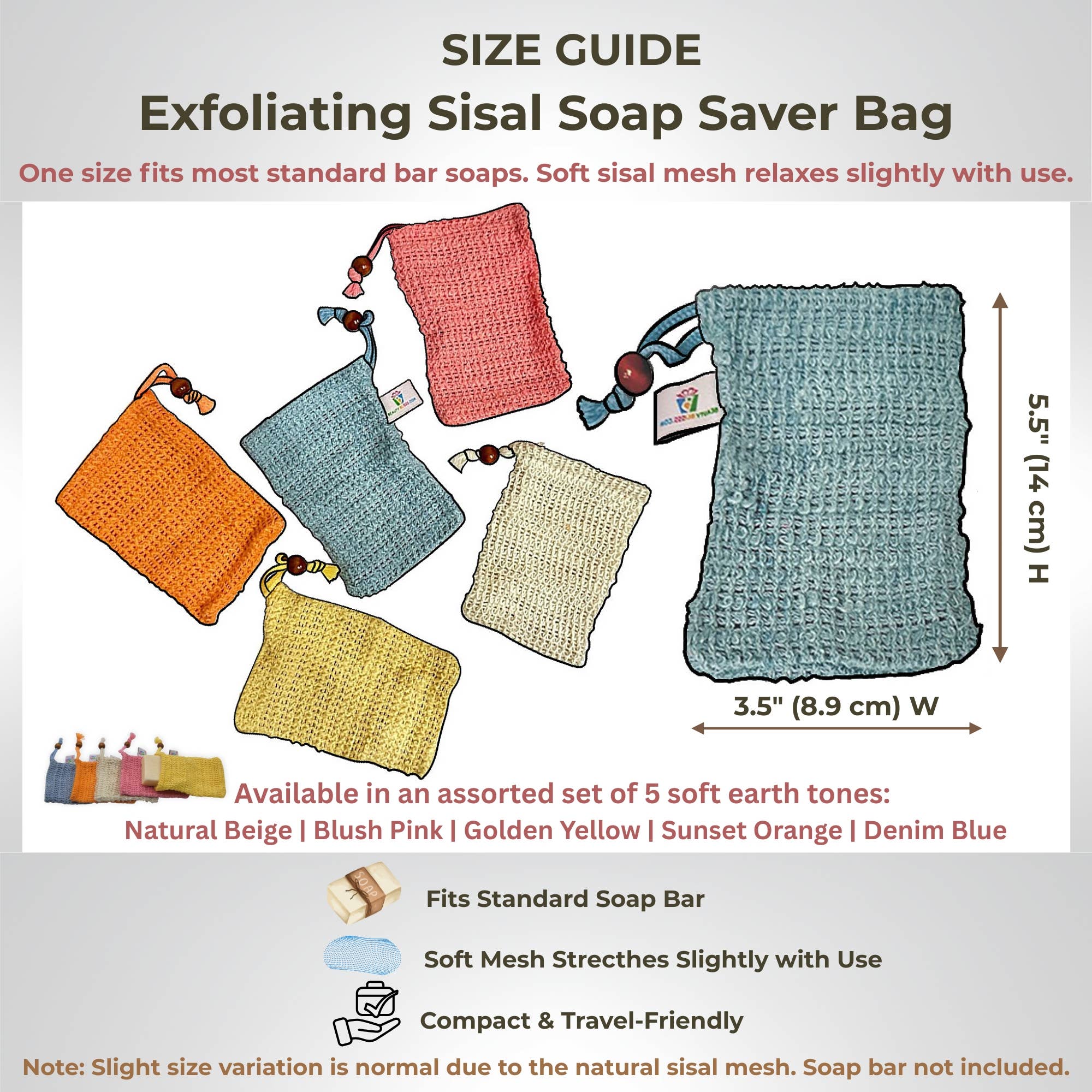 Beauty Blisss - Wholesale Soap Pouch/Sack/Bag - Sisal Soap Saver Bags, 5 & 10 Piece Full Sets Assorted4