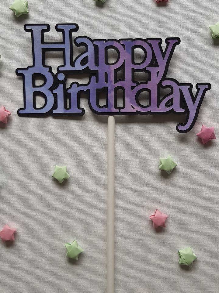 Cake topper Happy Birthday - acquerello viola per la vendita all'ingrosso da parte di PaperKins