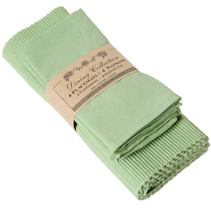 Accent Linen - Wholesale Placemat - Placemats 4 + 4 Napkins Set - Lime Green