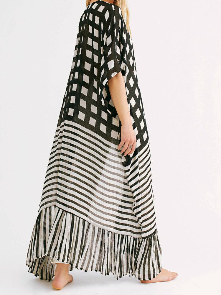 StyleGalX – wholesale Kimono - Dam – Tryckt svart färg chiffong lång klänning Kimono Duster Robe4