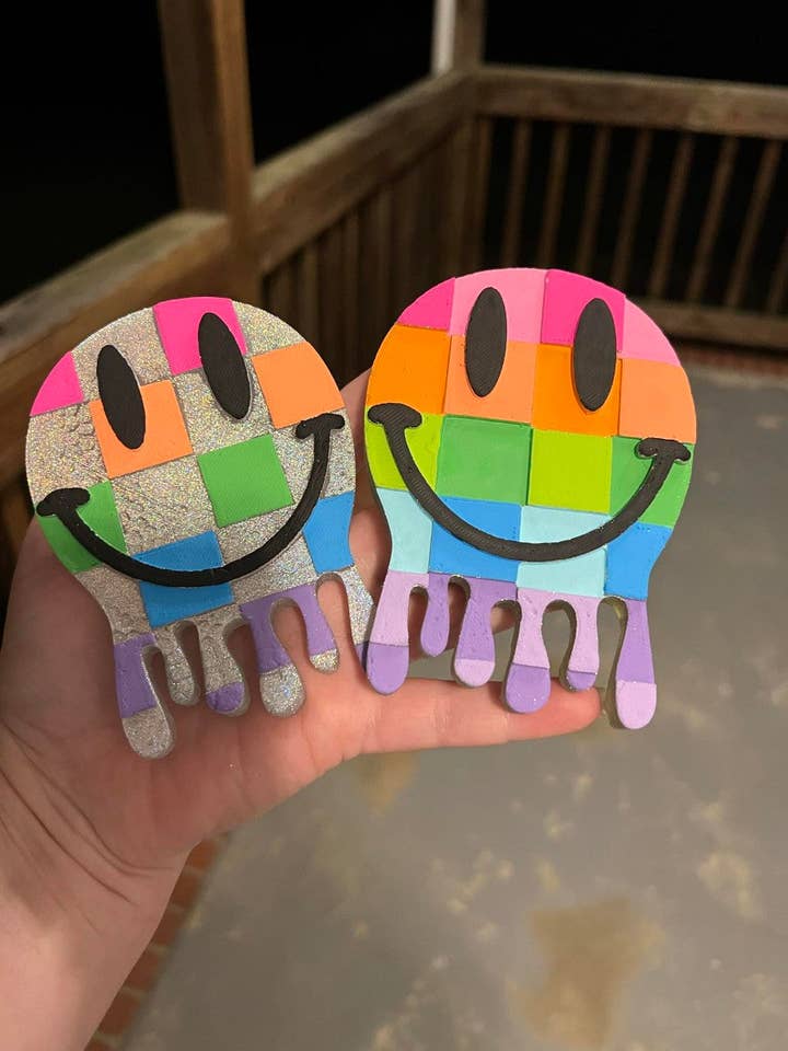 Checkered Drippy Smiley Face Freshie for wholesale by C&D Darling Design